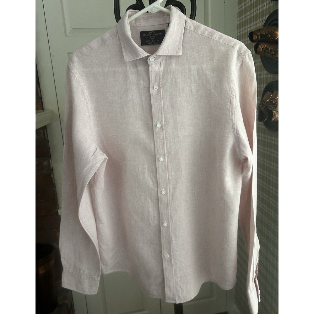 Black Brown 1826 100% Linen Solid PINK Long Sleeve Button Front - Shirt SMALL